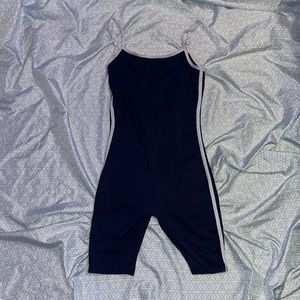 this is a navy blue with white stripes romper